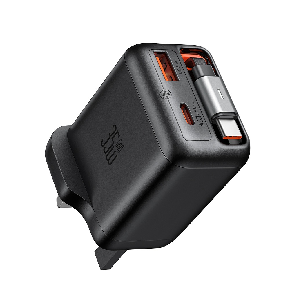 GaN Charger with Built-in Retractable Cable (UK Plug)